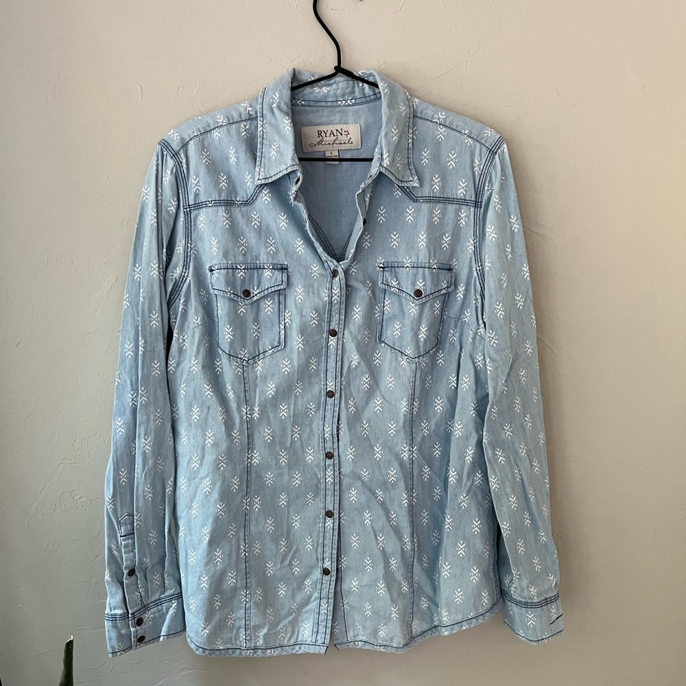 RYAN MICHAELS PRINT WESTERN COTTON SILK BLEND SHIRT L